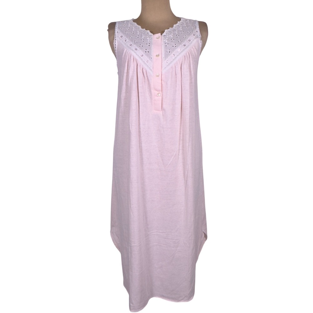 Vtg NEW Pink Eyelet Lace Victorian Nicole‎ Nightgown Small Union Made Romantic